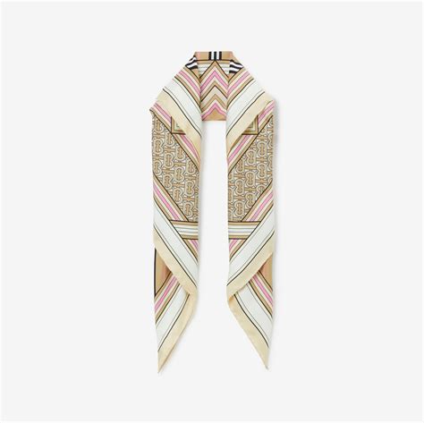 Montage Print Silk Scarf in Beige/pale pink 